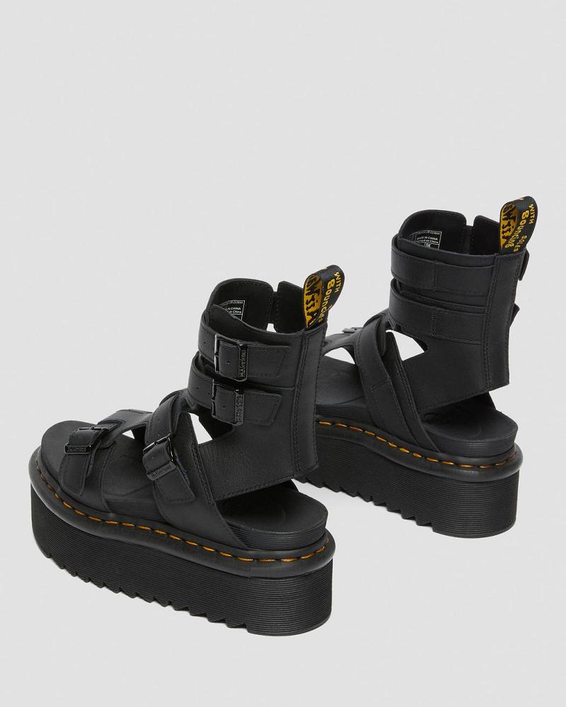 Black Women's Dr Martens Giavanna Leather Platform Gladiator Sandals | CA 296EBC